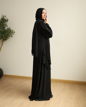 The Front Buttoned Chiffon Layer Abaya C164