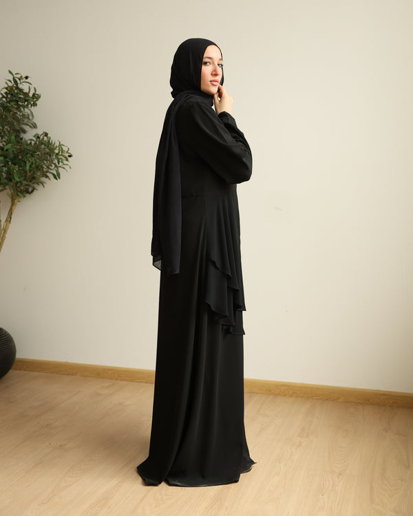 The Front Buttoned Chiffon Layer Abaya C164