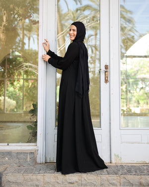 Zipper Pleated Abaya Black C289