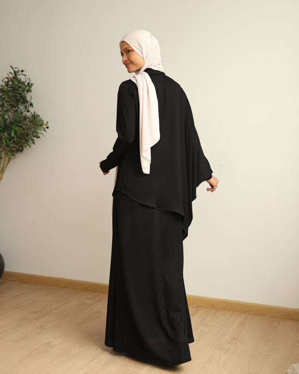 Asymmetric High Low Chemise Blouse Black C1870