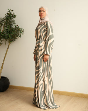 Printed Maxi Dress Green Beige C282