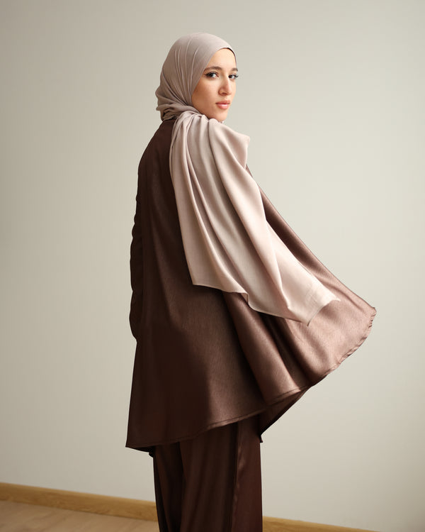 Shimmer Cape-Overlay Jumpsuit Brown C1781