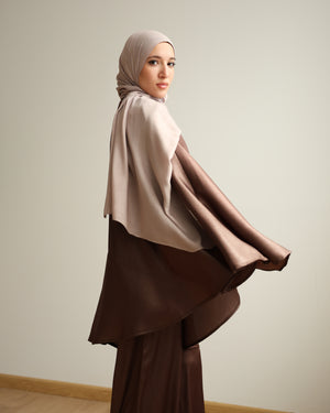 Shimmer Cape-Overlay Jumpsuit Brown C1781