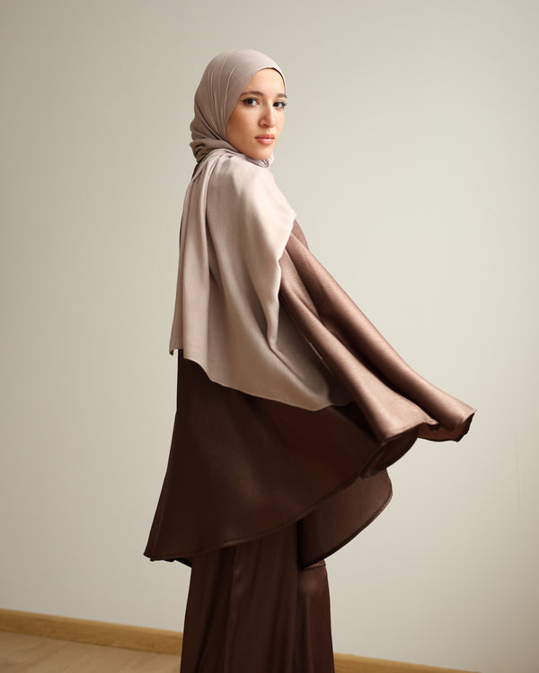 Shimmer Cape-Overlay Jumpsuit Brown C1781