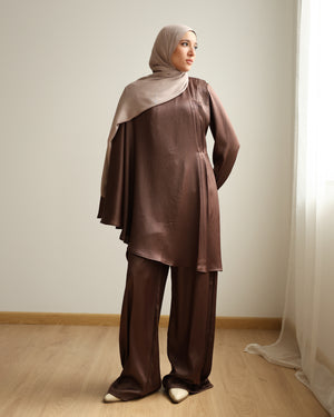 Shimmer Cape-Overlay Jumpsuit Brown C1781