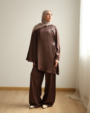 Shimmer Cape-Overlay Jumpsuit Brown C1781