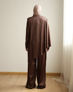 Shimmer Cape-Overlay Jumpsuit Brown C1781