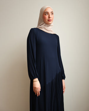 Pleated Chiffon Dress Navy C74