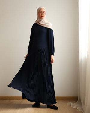 Pleated Chiffon Dress Navy C74