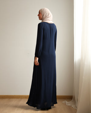 Pleated Chiffon Dress Navy C74