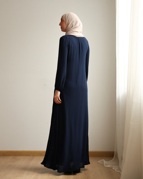 Pleated Chiffon Dress Navy C74