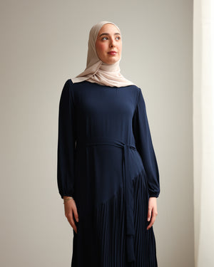 Pleated Chiffon Dress Navy C74