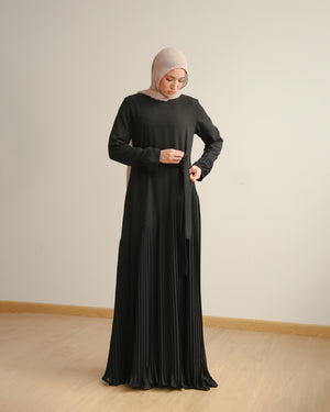 Crepe Abaya with Front Chiffon Pleats Black C740