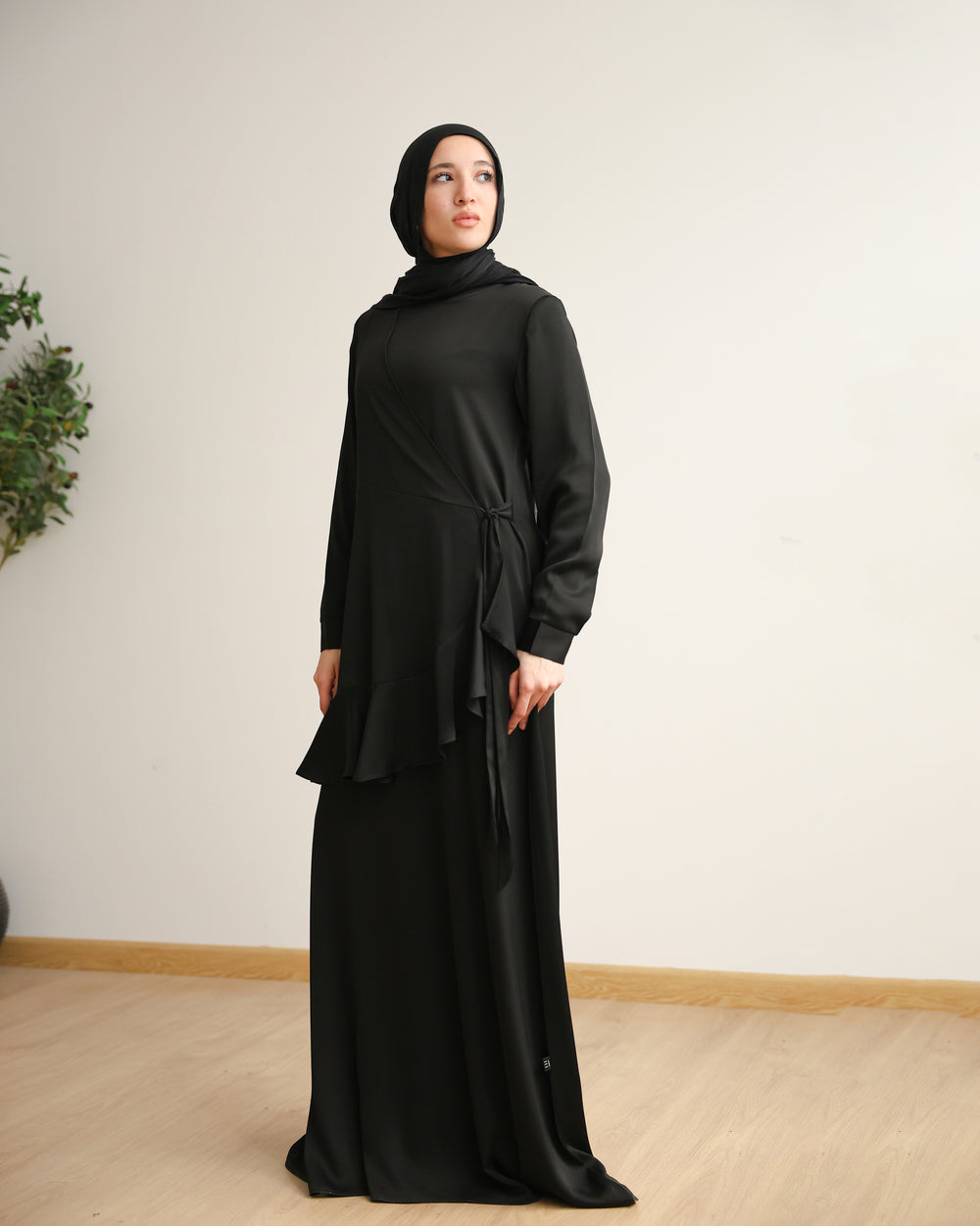 Silk Wrap Dress Black C102