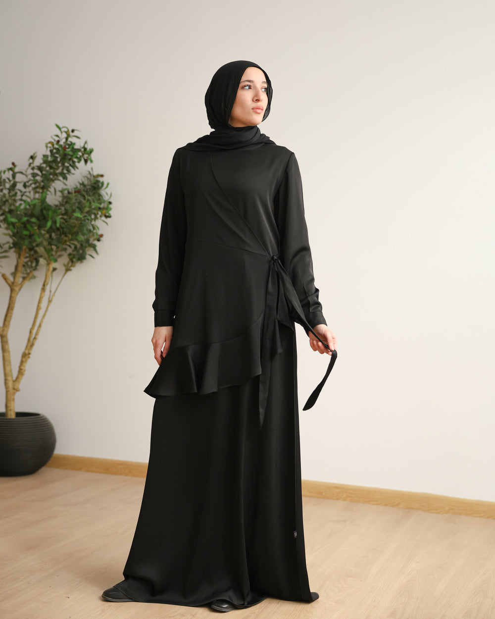 Silk Wrap Dress Black C102