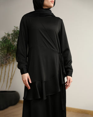 Silk Wrap Dress Black C102