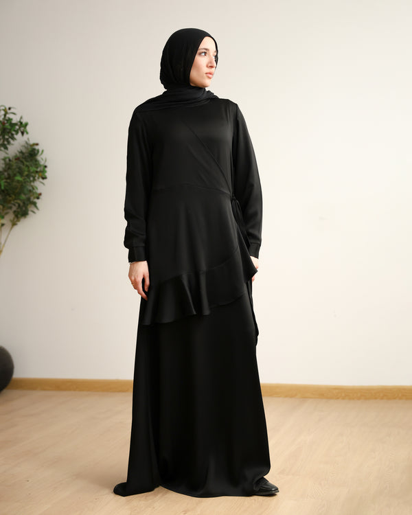Silk Wrap Dress Black C102