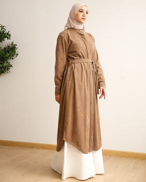 Velvet Corduroy Longline Shirt Dark Beige C510