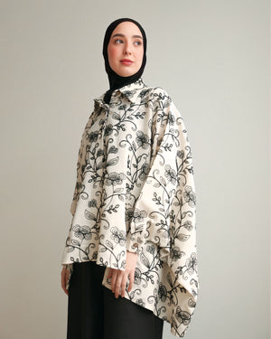 Floral Embroidered Oversized Linen Shirt Cream C2190