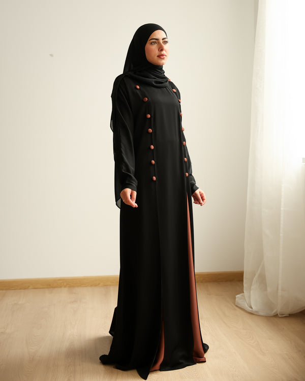 The Parallel Rust Button Abaya C278