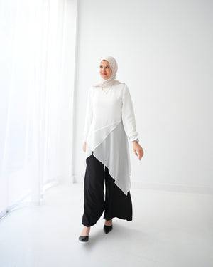 High Low Silk Chiffon Blouse Offwhite C242