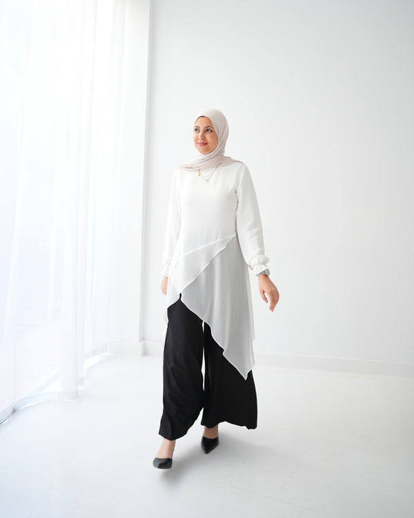 High Low Silk Chiffon Blouse Offwhite C242