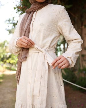 Floral Embroidered Maxi Dress Beige C514