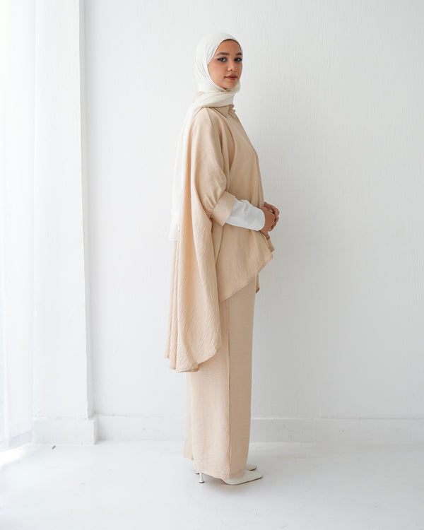 Over Sized Poncho and Pants Set Beige C11063