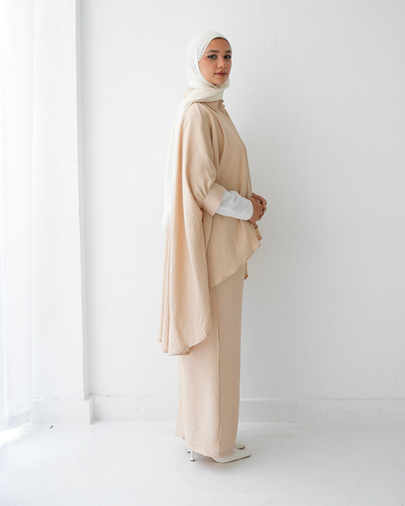 Over Sized Poncho and Pants Set Beige C11063