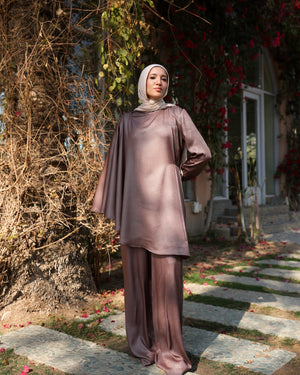 Shimmer Cape-Overlay Jumpsuit Cafe C1781