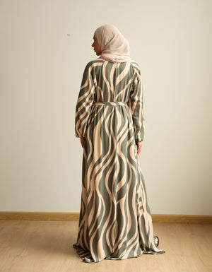 Printed Maxi Dress Green Beige C282