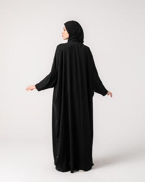 Free Size Internal Belt Silk Abaya Black C1361