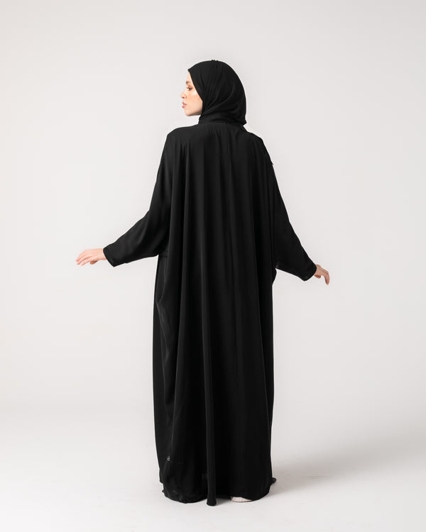 Free Size Internal Belt Silk Abaya Black C1361