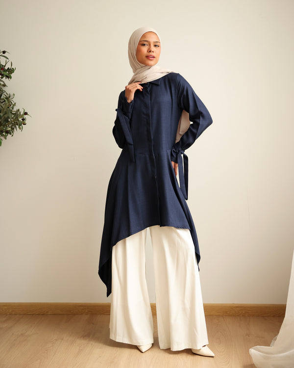 High Low Buttoned Chemise Navy C191