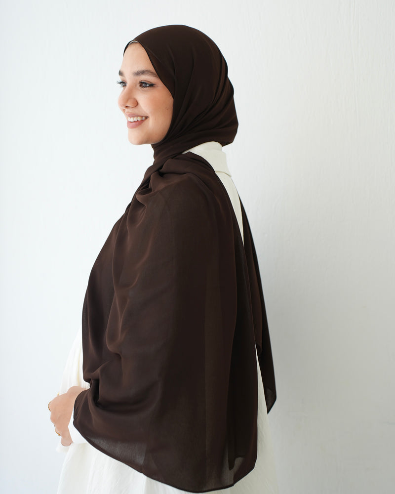 Soft Cotton Chiffon Scarf Dark Brown