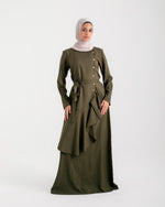 Linen Buttoned Ruffle Dress Olive C198
