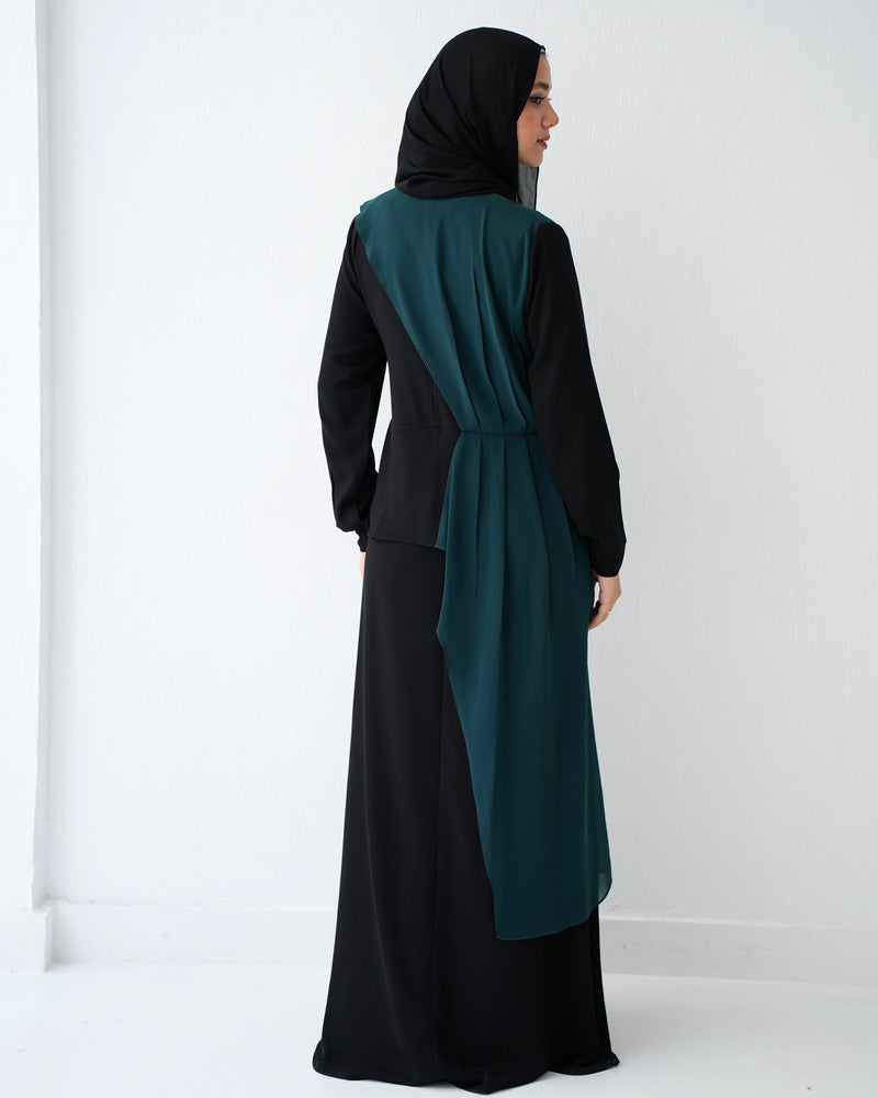 Peplum Side Chiffon Drape Abaya Teal C200