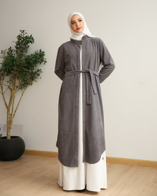 Velvet Corduroy Longline Shirt Grey C510