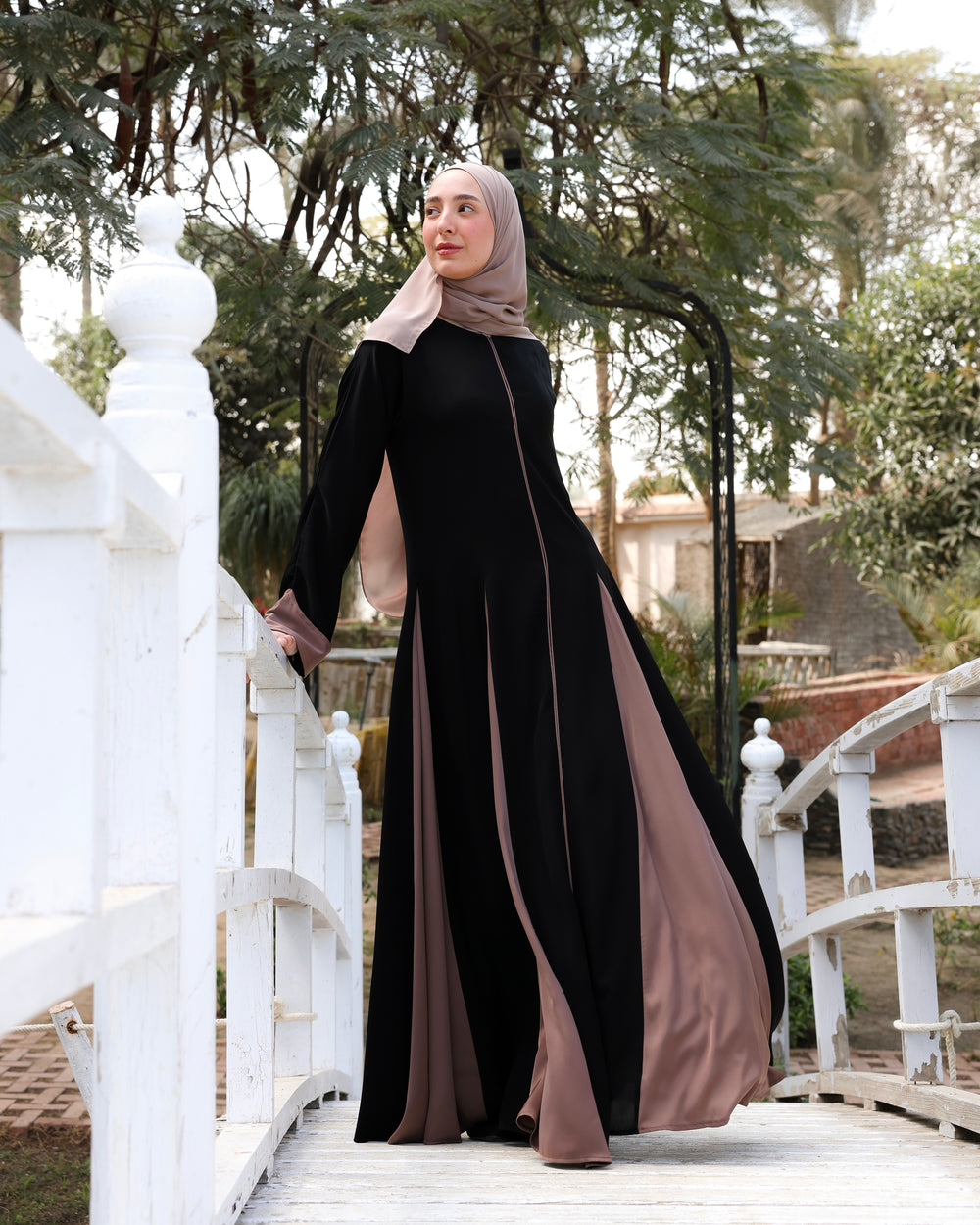 Silk Panel Abaya Cafe C238