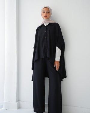 Over Sized Poncho and Pants Set Black C11063