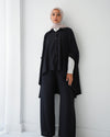 Over Sized Poncho and Pants Set Black C11063