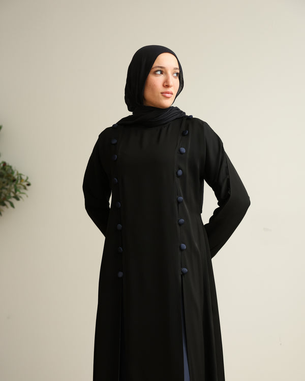 The Parallel Navy Button Abaya C278