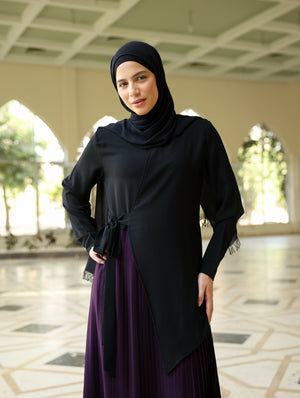 Side Wrap Pleated Abaya Purple C113
