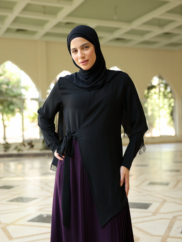 Side Wrap Pleated Abaya Purple C113