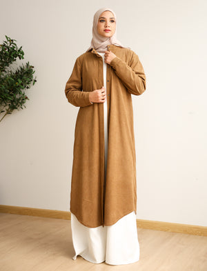 Velvet Corduroy Longline Shirt Camel C510