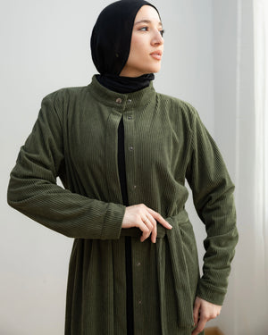 Velvet Corduroy Longline Shirt Olive C510
