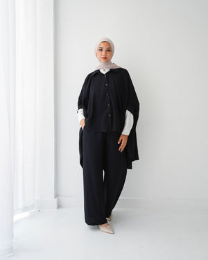 Over Sized Poncho and Pants Set Black C11063