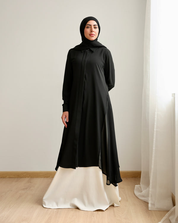 Shirt Dress With Front Buttons Black C1450