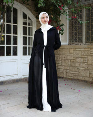 Open Pleated Abaya Black C142