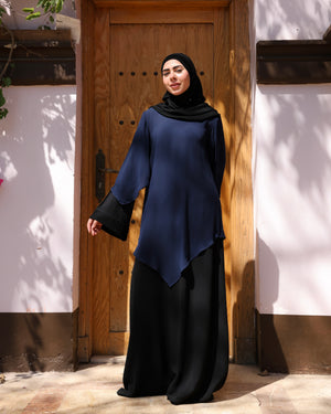 The Asymmetric Layered Abaya Black Navy C110